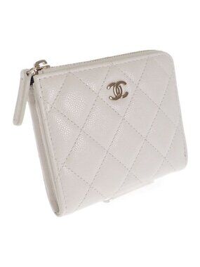 Chanel Small Wallet Ap3999 Coin Case Caviar Leather White Gold Hardware